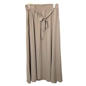 Women High Waist Tie Front Long Skirt w Pockets XL Beige